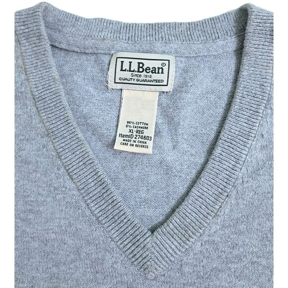 LL Bean Sweater Mens XL Cotton Cashmere Blend V Neck Gray Long Sleeve - Picture 2 of 8